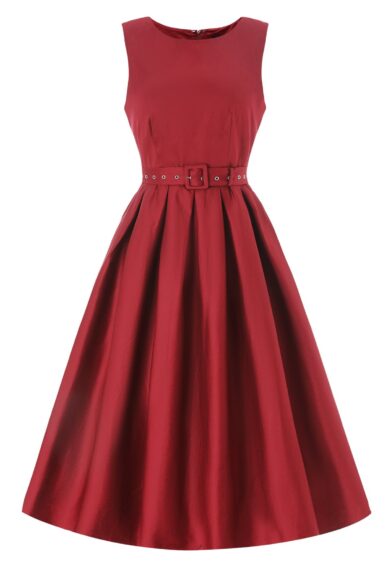 Helen Burgundy Stylish 50's Retro Swing Dress With Pockets – New In | Kitty Darling