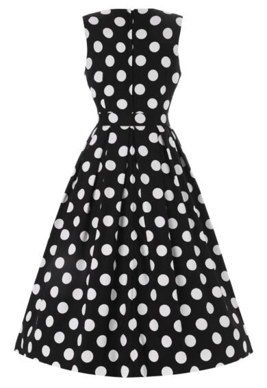 Helen Cotton Midi Dress In Black Spot Print – New In | Kitty Darling