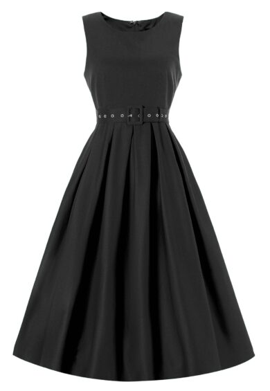Helen Plain Black Stylish 50's Retro Swing Dress With Pockets – New In | Kitty Darling