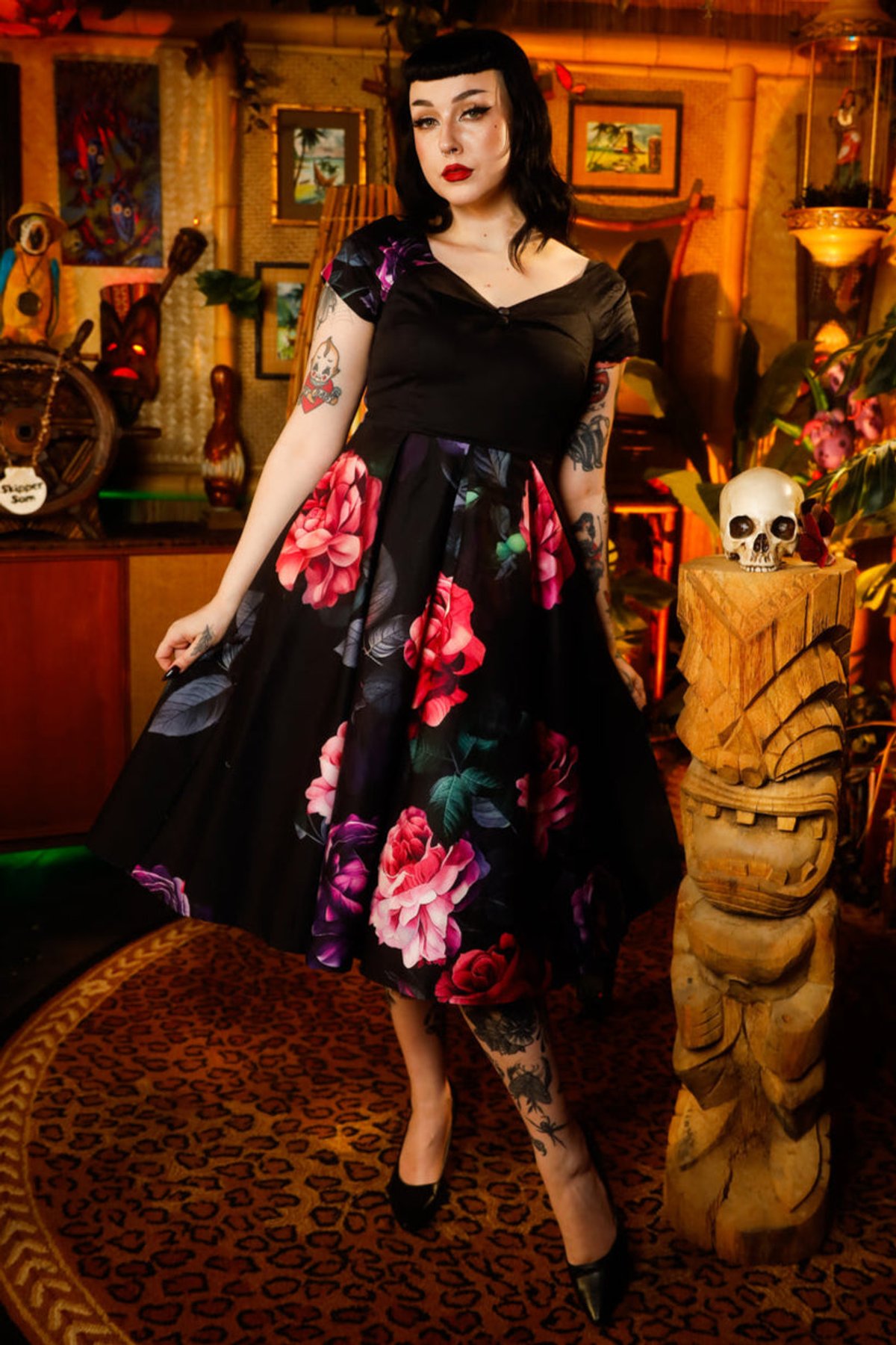 Lily Black Off The Shoulder Large Peony Print Flared Dress 2 Lily Black Off The Shoulder Large Peony Print Flared Dress - Image 2