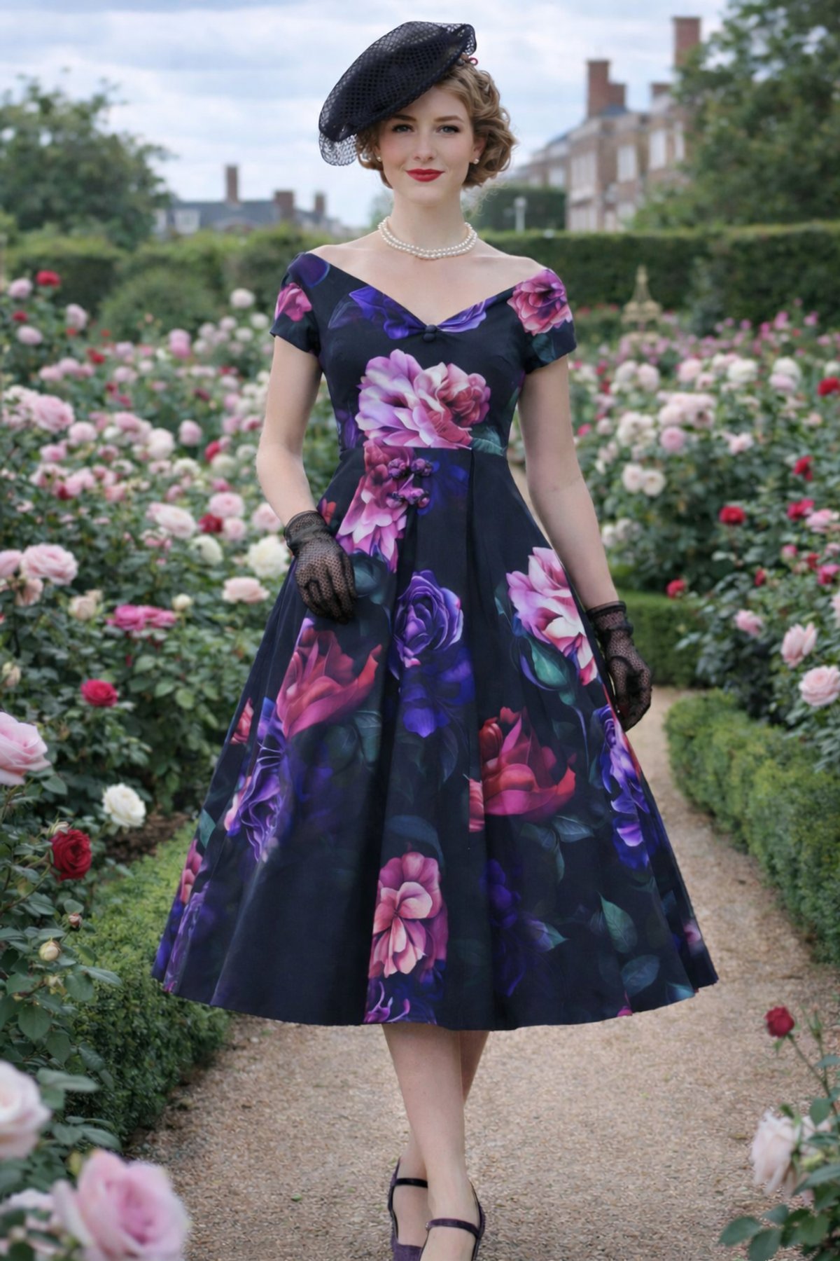 Lily Black Off The Shoulder Large Peony Print Flared Dress 1 Lily Black Off The Shoulder Large Peony Print Flared Dress