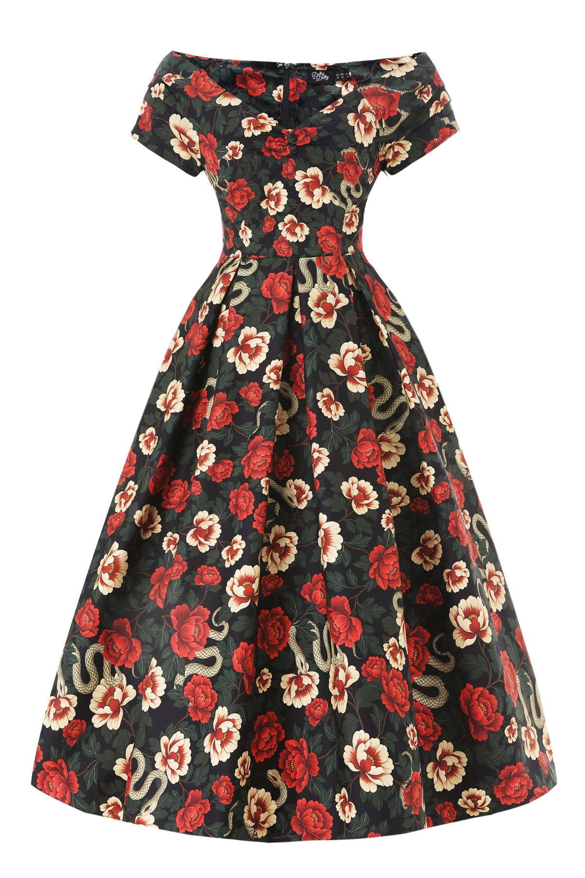 Lily Black Rockabilly Snake & Rose Off Shoulder Dress 3 Lily Black Rockabilly Snake & Rose Off Shoulder Dress - Image 3