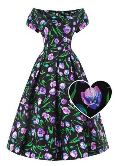 Lily Black Tulip Off Shoulder Dress – New In | Kitty Darling