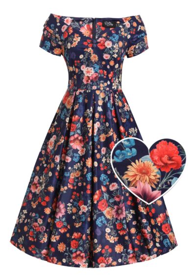 Lily Blue Botanical Floral Off Shoulder Dress – New In | Kitty Darling