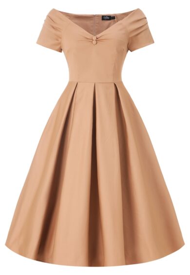 Lily Khaki Cream Off Shoulder Dress – New In | Kitty Darling