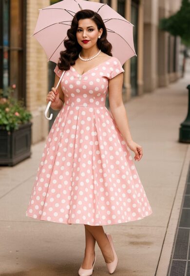 Lily Light Pink Polka Dot Off Shoulder Dress – New In | Kitty Darling