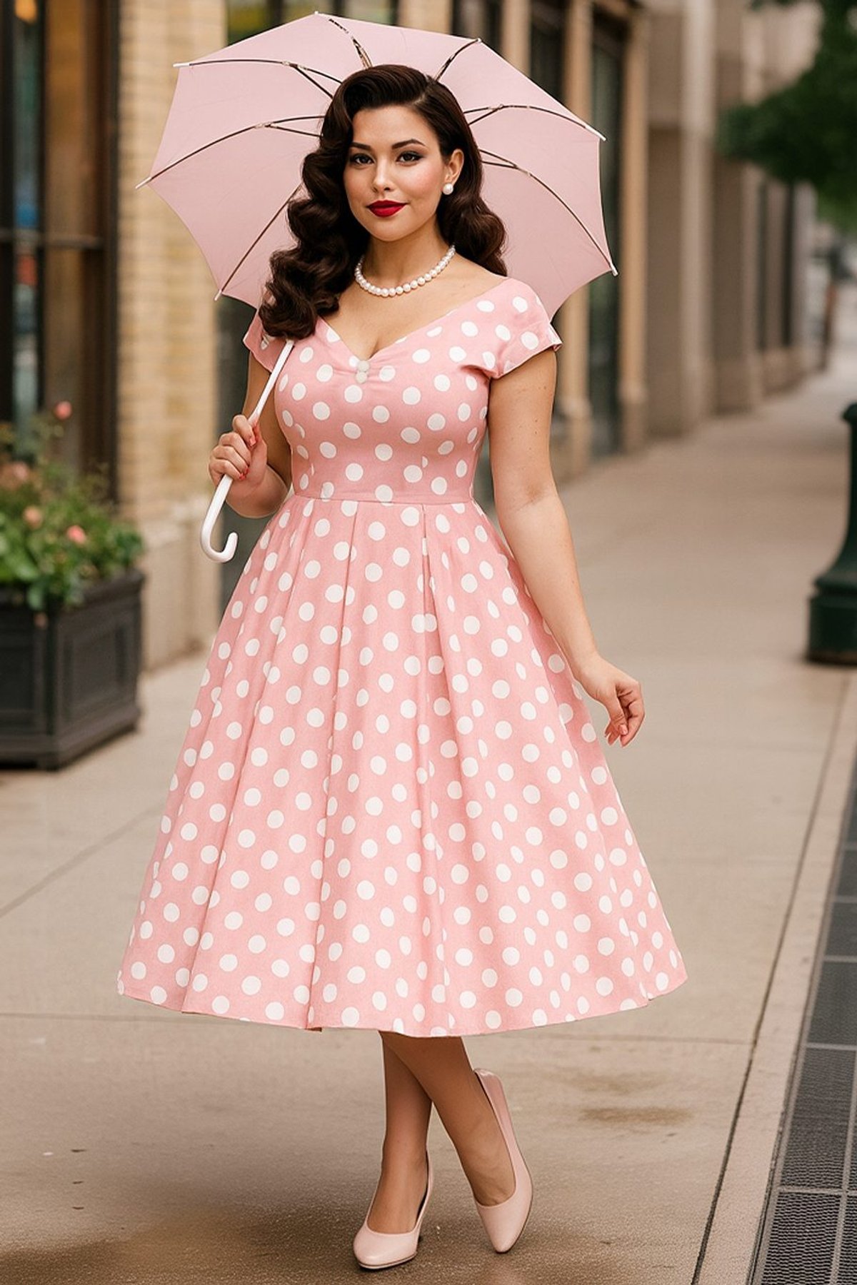 Lily Light Pink Polka Dot Off Shoulder Dress 1 Lily Light Pink Polka Dot Off Shoulder Dress