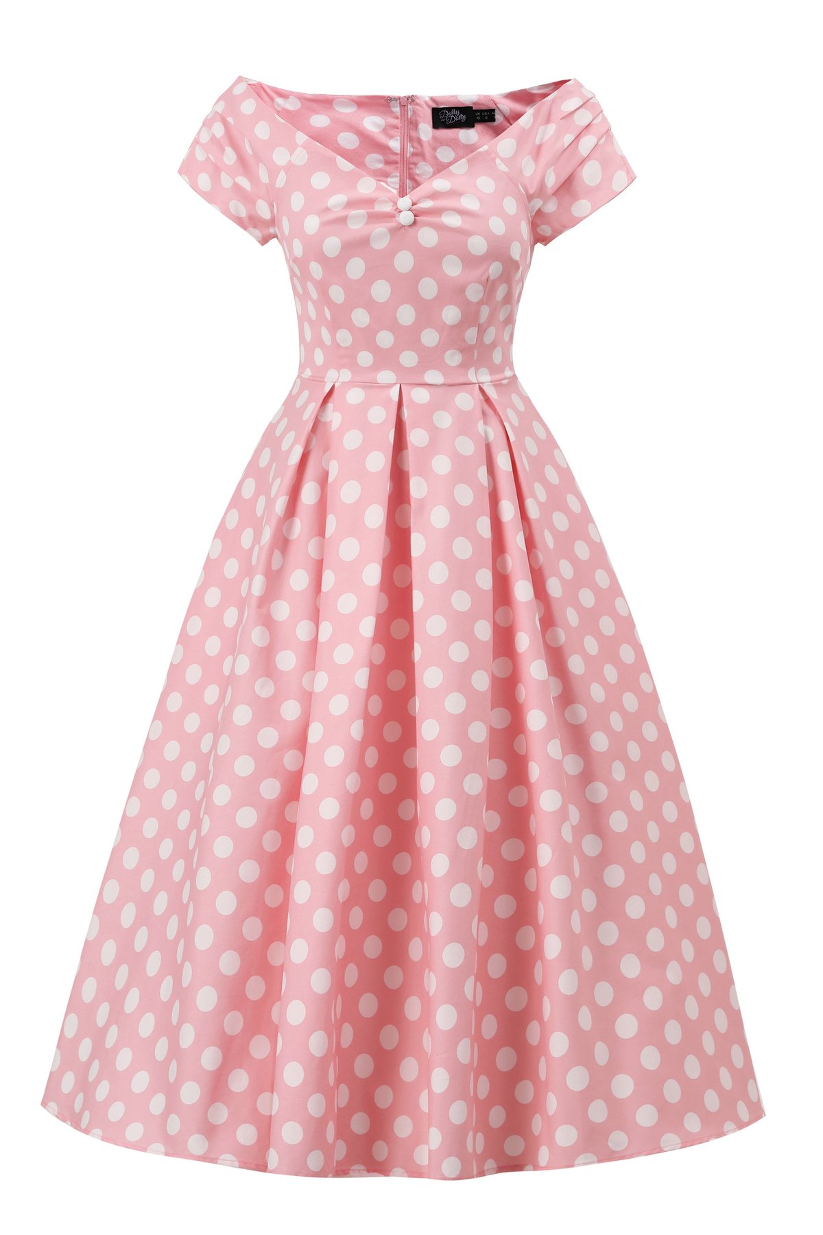 Lily Light Pink Polka Dot Off Shoulder Dress 3 Lily Light Pink Polka Dot Off Shoulder Dress - Image 3