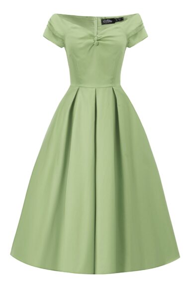 Lily Pistachio Green Off Shoulder Dress – New In | Kitty Darling