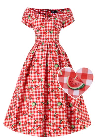 Lily Watermelon Gingham Off Shoulder Dress – Just Landed | Kitty Darling