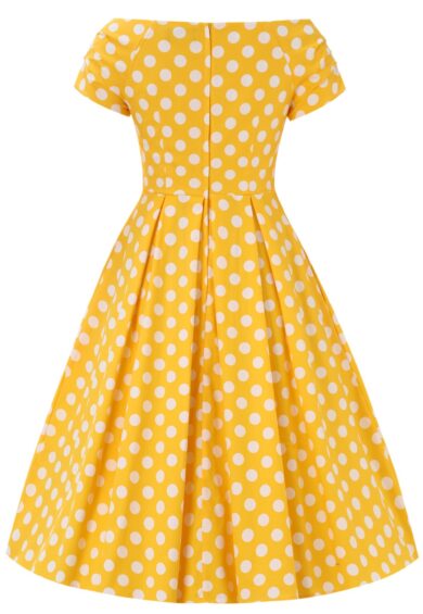 Lily Yellow Polka Dot Off Shoulder Dress – New In | Kitty Darling