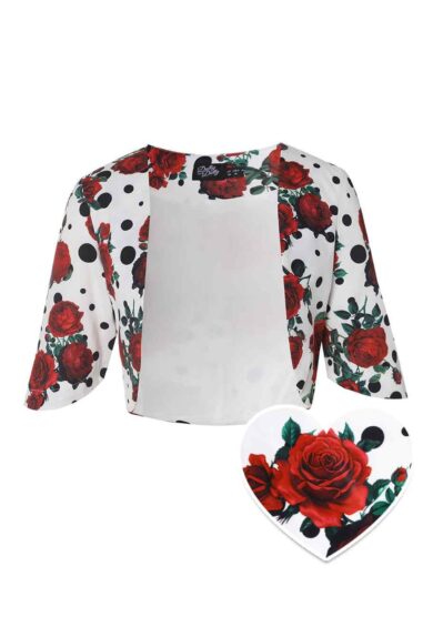 Lisette White Three-Quarter Sleeve Bird/Floral Print Bolero – Uncategorised | Kitty Darling