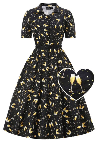 Home 4 Mabel Black Celebration Champagne Midi Shirt Dress – New In | Kitty Darling