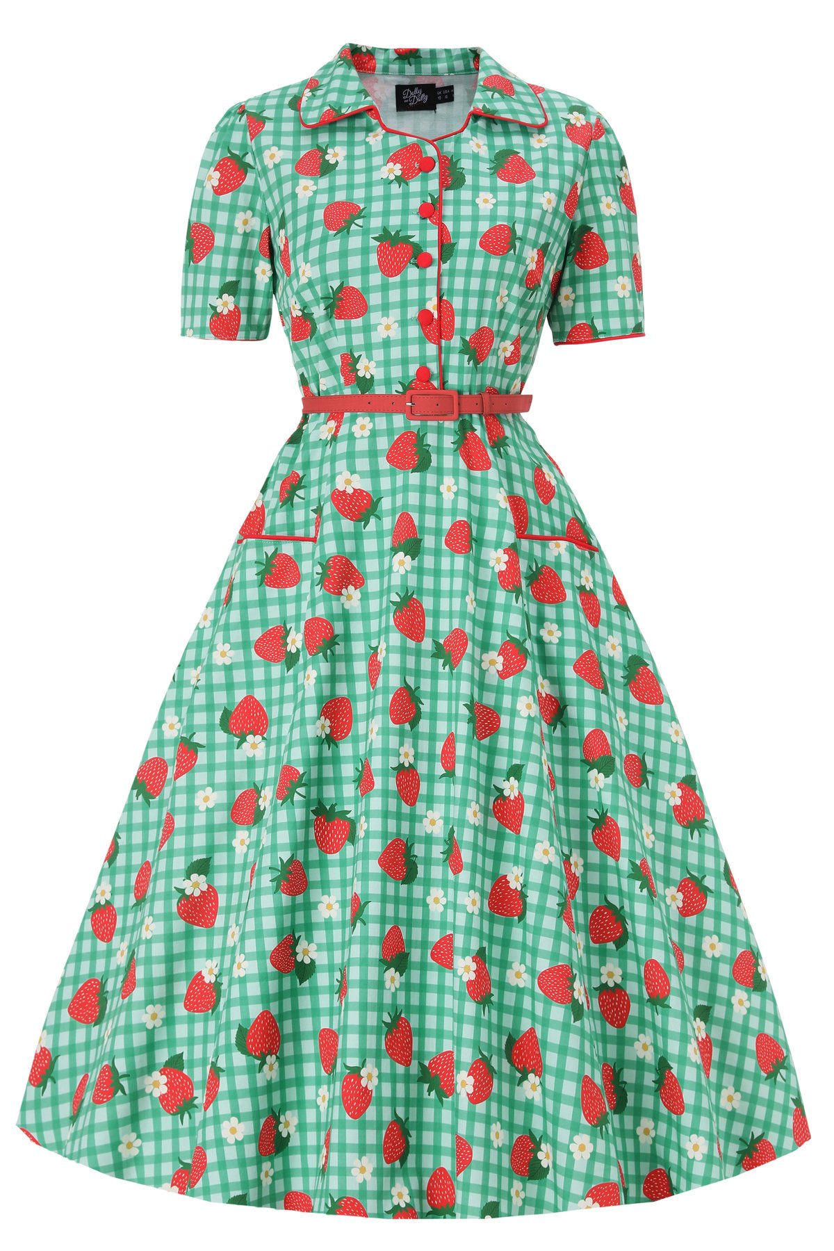 Mabel Green Strawberry Gingham Midi Shirt Dress 3 Mabel Green Strawberry Gingham Midi Shirt Dress - Image 3