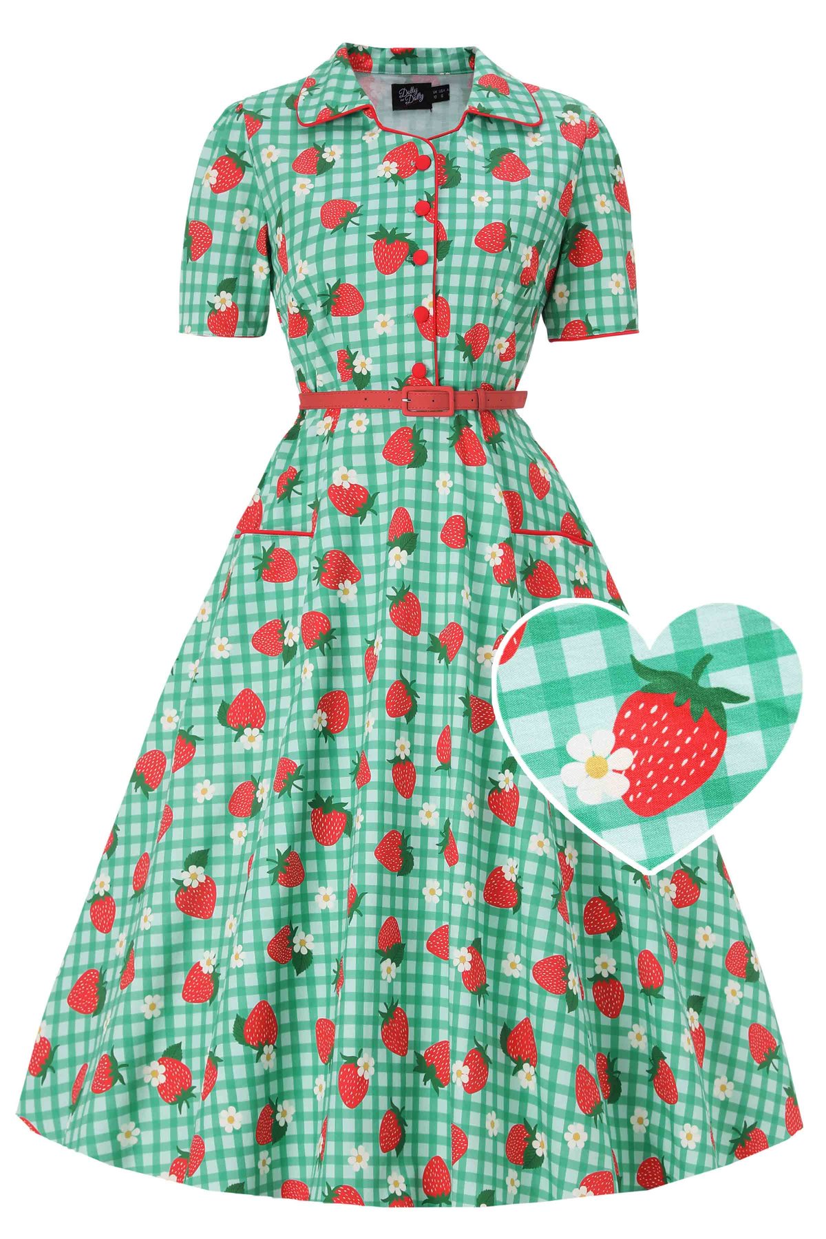 Mabel Green Strawberry Gingham Midi Shirt Dress 1 Mabel Green Strawberry Gingham Midi Shirt Dress