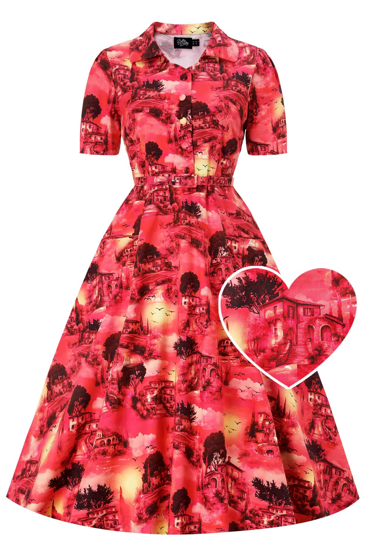 Mabel Red Sunset Midi Shirt Dress 1 Mabel Red Sunset Midi Shirt Dress