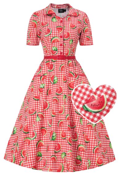 Mabel Watermelon Gingham Midi Shirt Dress – New In | Kitty Darling