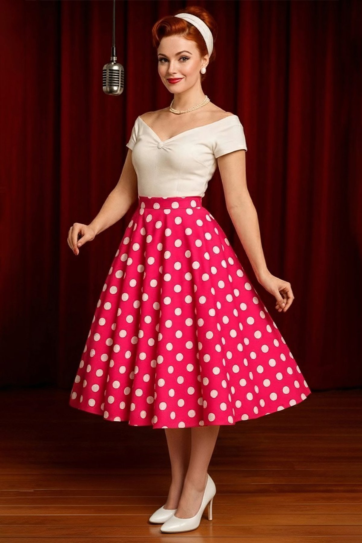 Maisie Hot Pink Polka Dot Full Circle Midi Skirt 1 Maisie Hot Pink Polka Dot Full Circle Midi Skirt