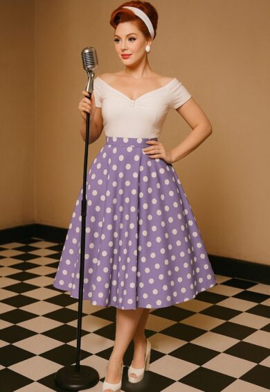 Maisie Lilac Polka Dot Full Circle Midi Skirt – New In | Kitty Darling