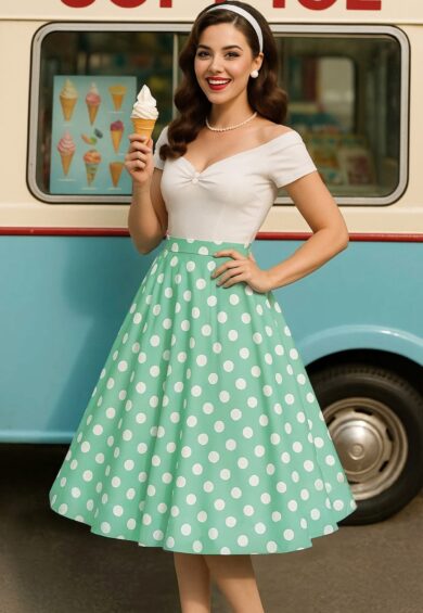 Maisie Mint Green Polka Dot Full Circle Midi Skirt – New In | Kitty Darling