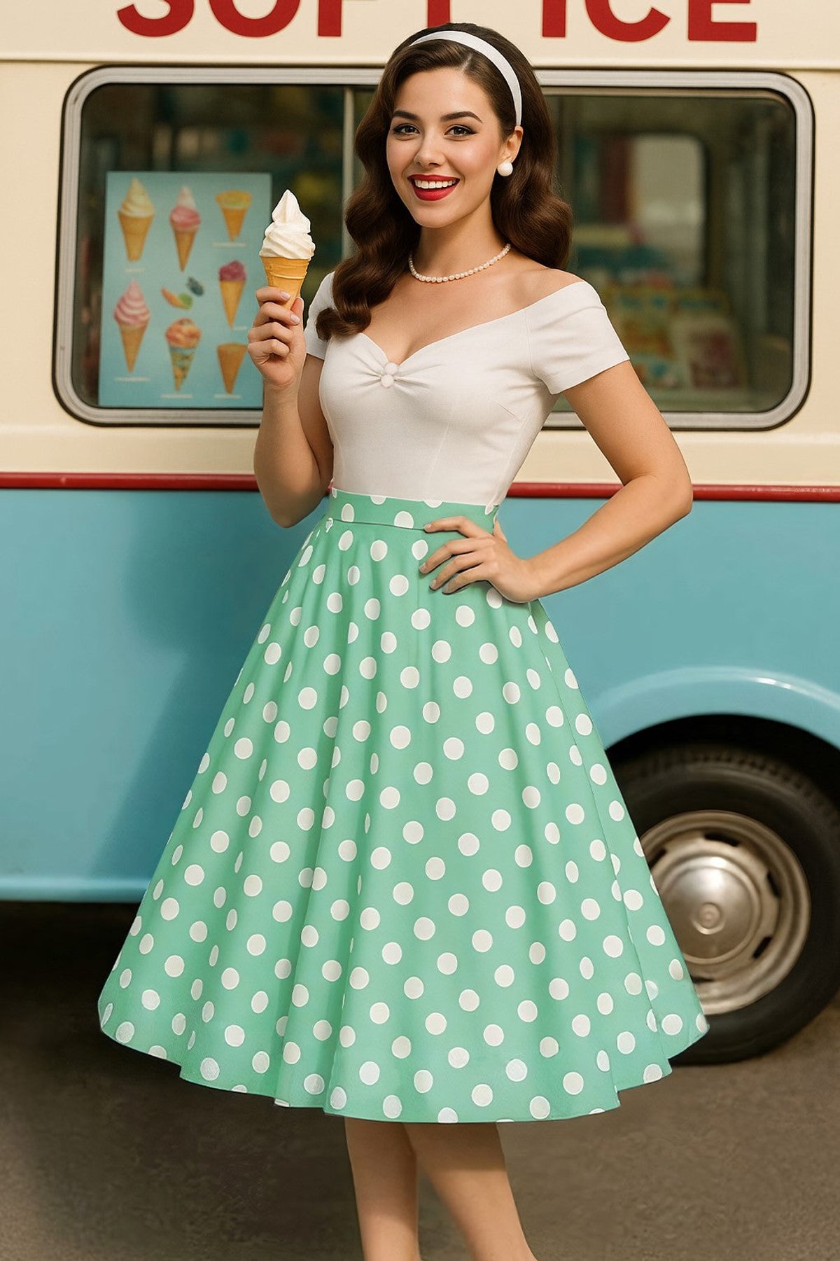 Maisie Mint Green Polka Dot Full Circle Midi Skirt 1 Maisie Mint Green Polka Dot Full Circle Midi Skirt