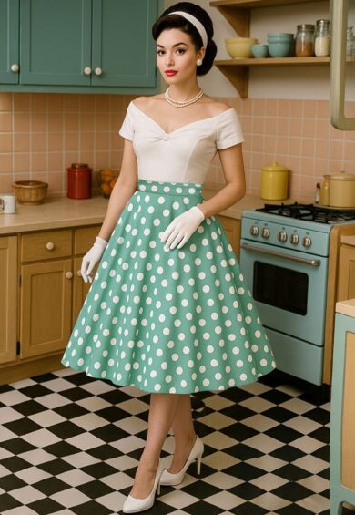 Maisie Sage Green Polka Dot Full Circle Midi Skirt – New In | Kitty Darling