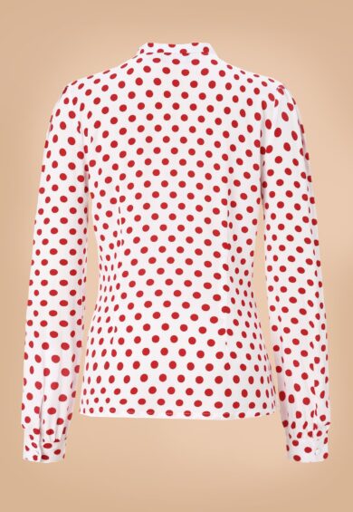 Margaret Red Polka Dot Long Sleeved Blouse – New In | Kitty Darling