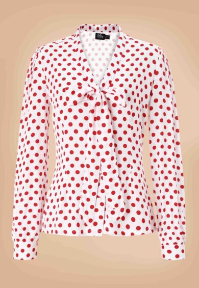 Margaret Red Polka Dot Long Sleeved Blouse – New In | Kitty Darling