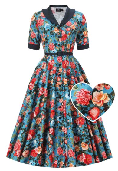 Mollie Blue Floral Full Circle Shirt Dress – New In | Kitty Darling