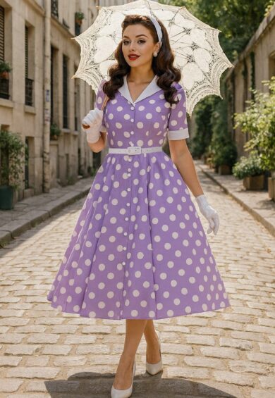 Mollie Lilac Polka Dot Full Circle Shirt Dress – New In | Kitty Darling