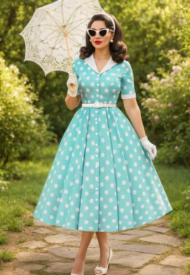Mollie Mint Green Polka Dot Full Circle Shirt Dress – New In | Kitty Darling