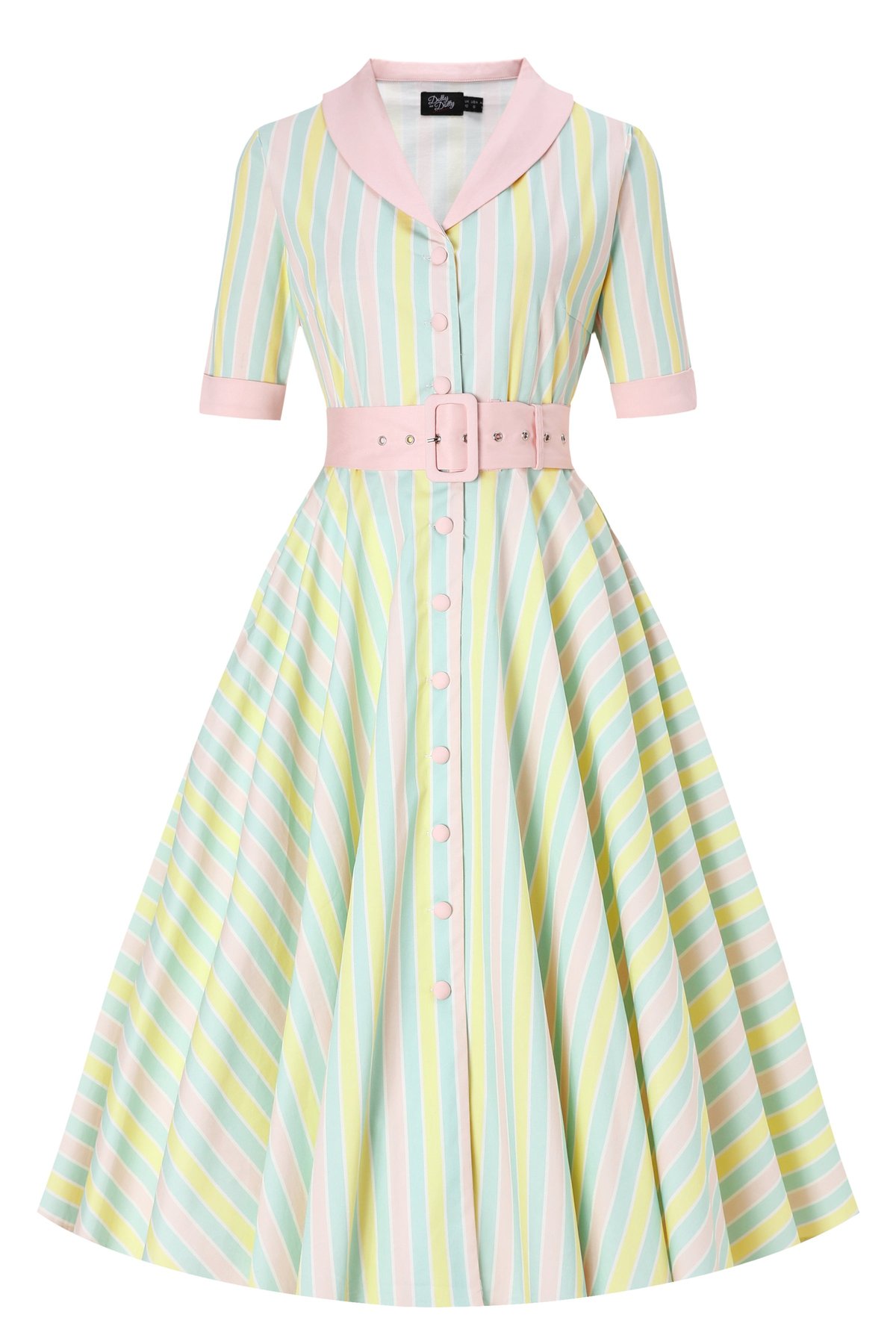 Mollie Multicolored Striped Shirt Dress - Yellow, Green & Pink 1 Mollie Multicolored Striped Shirt Dress - Yellow, Green & Pink