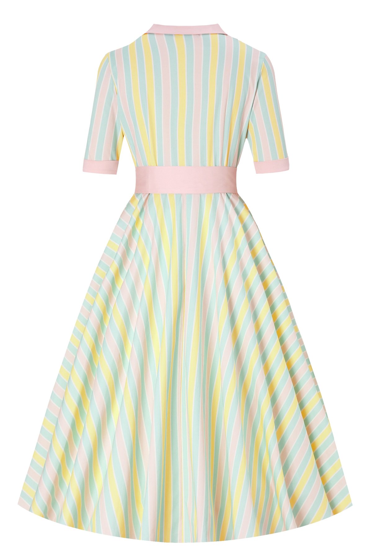 Mollie Multicolored Striped Shirt Dress - Yellow, Green & Pink 3 Mollie Multicolored Striped Shirt Dress - Yellow, Green & Pink - Image 3