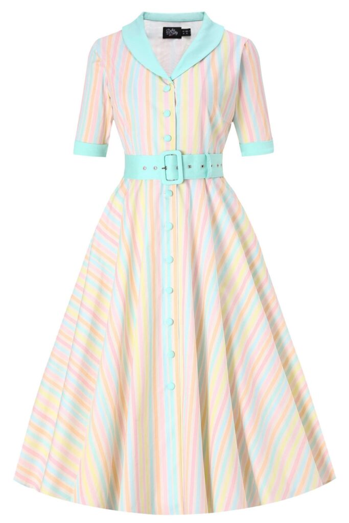 Mollie Pastel Striped Full Circle Shirt Dress