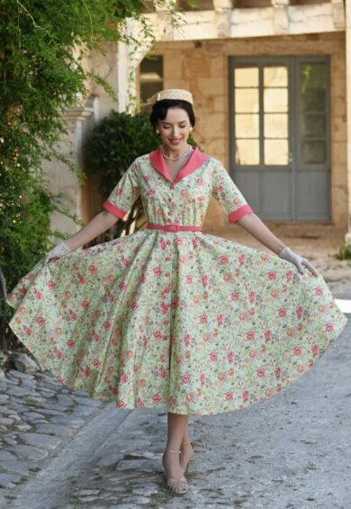Mollie Peony Vine Vintage Swing Dress – New In | Kitty Darling