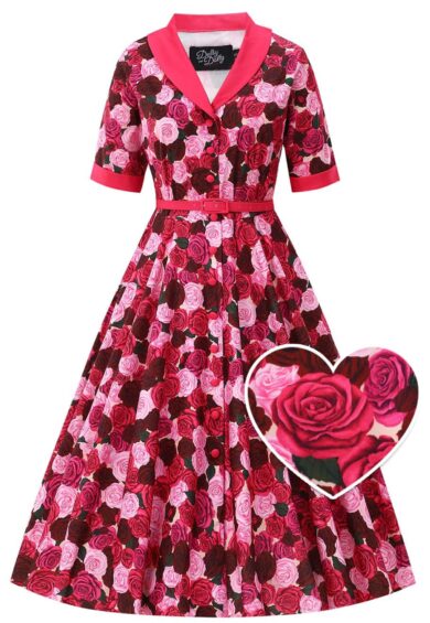 Mollie Pink Rose Garden Shirt Dress – New In | Kitty Darling