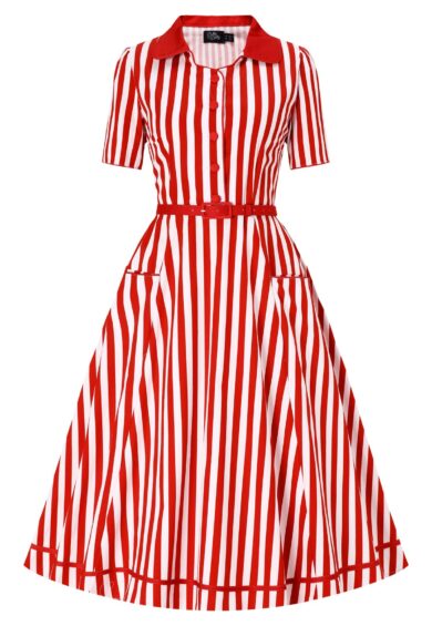 Penelope II Classic Red & White Striped Shirt Dress – New In | Kitty Darling
