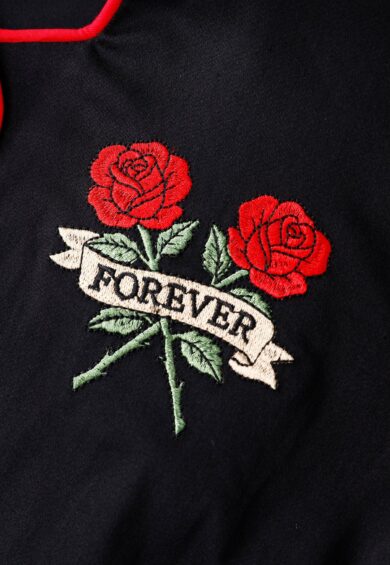 Penelope II Rose Embroidered Black Dress with Red Accents – New In | Kitty Darling