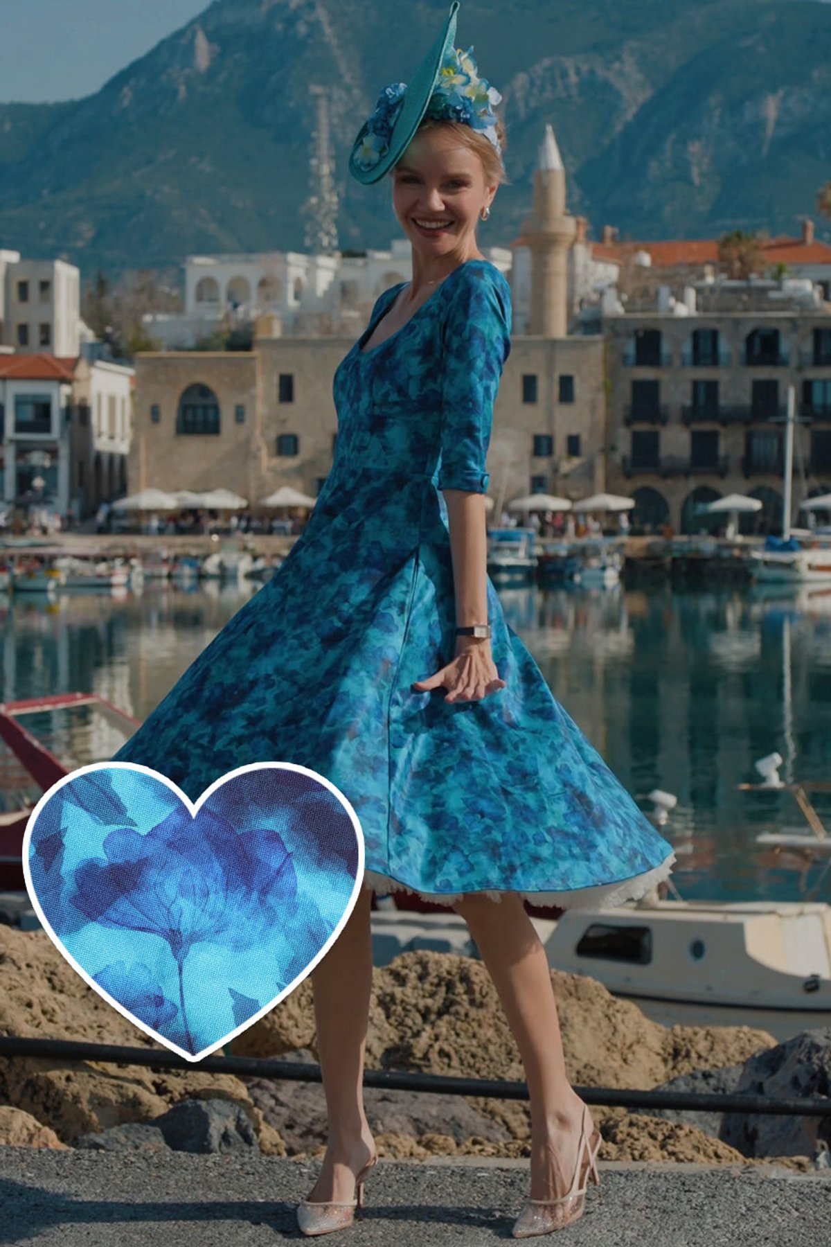 Scarlette Blue Floral Silhouette Print Long Sleeved Dress 3 Scarlette Blue Floral Silhouette Print Long Sleeved Dress - Image 3