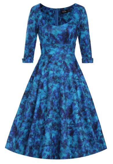 Scarlette Blue Floral Silhouette Print Long Sleeved Dress – New In | Kitty Darling
