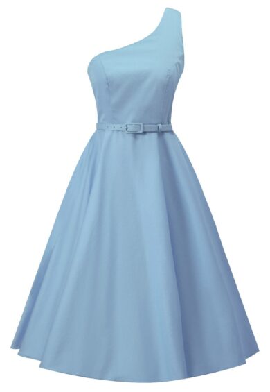 Susan One Shoulder Baby Blue Swing Dress – New In | Kitty Darling