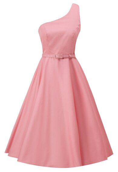 Susan One Shoulder Light Pink Swing Dress – New In | Kitty Darling