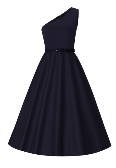 Susan One Shoulder Navy Blue Swing Dress – New In | Kitty Darling