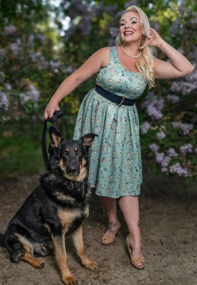 Amanda Light Green Mix Dog Print Flared Dress – New In | Kitty Darling