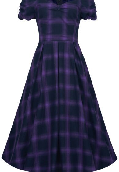 Lily White Tartan Off Shoulder Dress In Purple – Just Landed | Kitty Darling