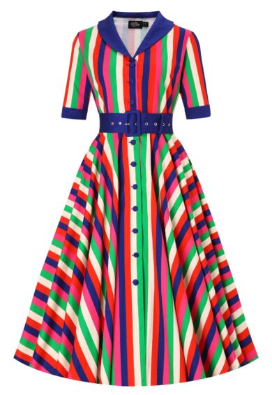 Mollie Multicolored Striped Shirt Dress - Blue, Red, White, Green & Pink – New In | Kitty Darling
