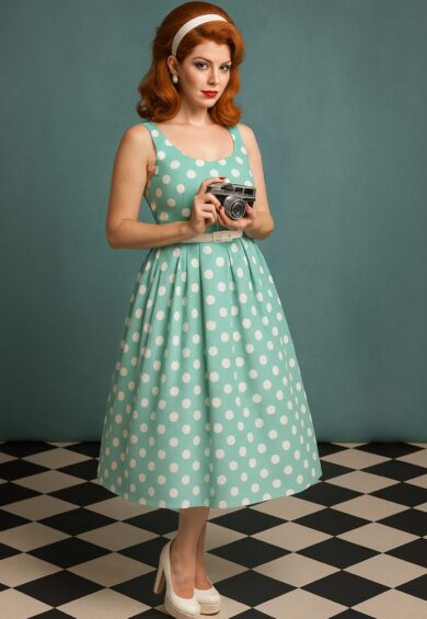 Ophelia Sage Green Polka Dot Midi Dress – New In | Kitty Darling
