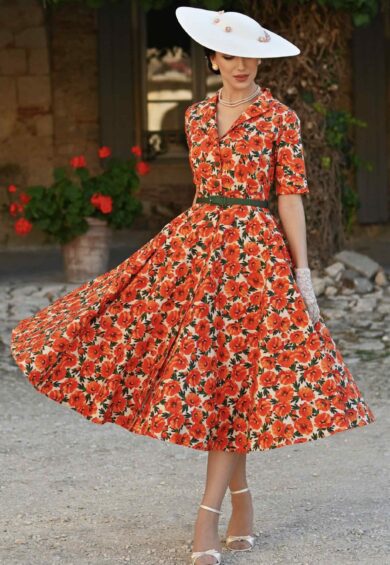 Mollie Orange Poppy Full Circle Shirt Dress – Dresses | Kitty Darling