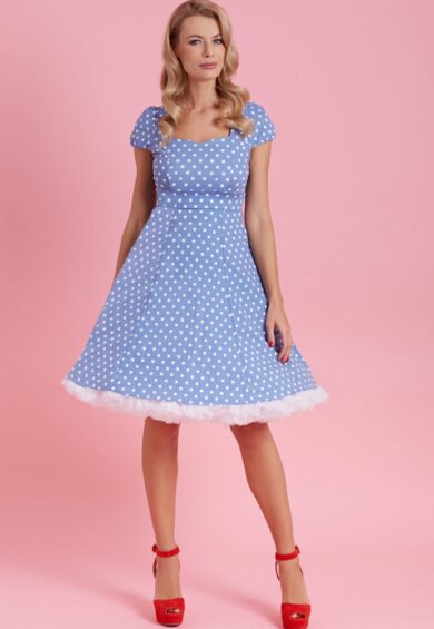 Claudia Polka Dot Dress in Light Blue – New In | Kitty Darling