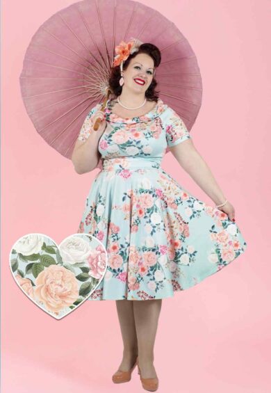 Darlene 50s Floral Off Shoulder Dress In Mint – Just Landed | Kitty Darling